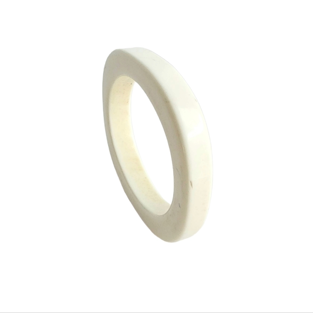 Vintage Chunky Bangle Bracelet 60s Retro Plastic Cream Mid‎ Century Mod Op Art